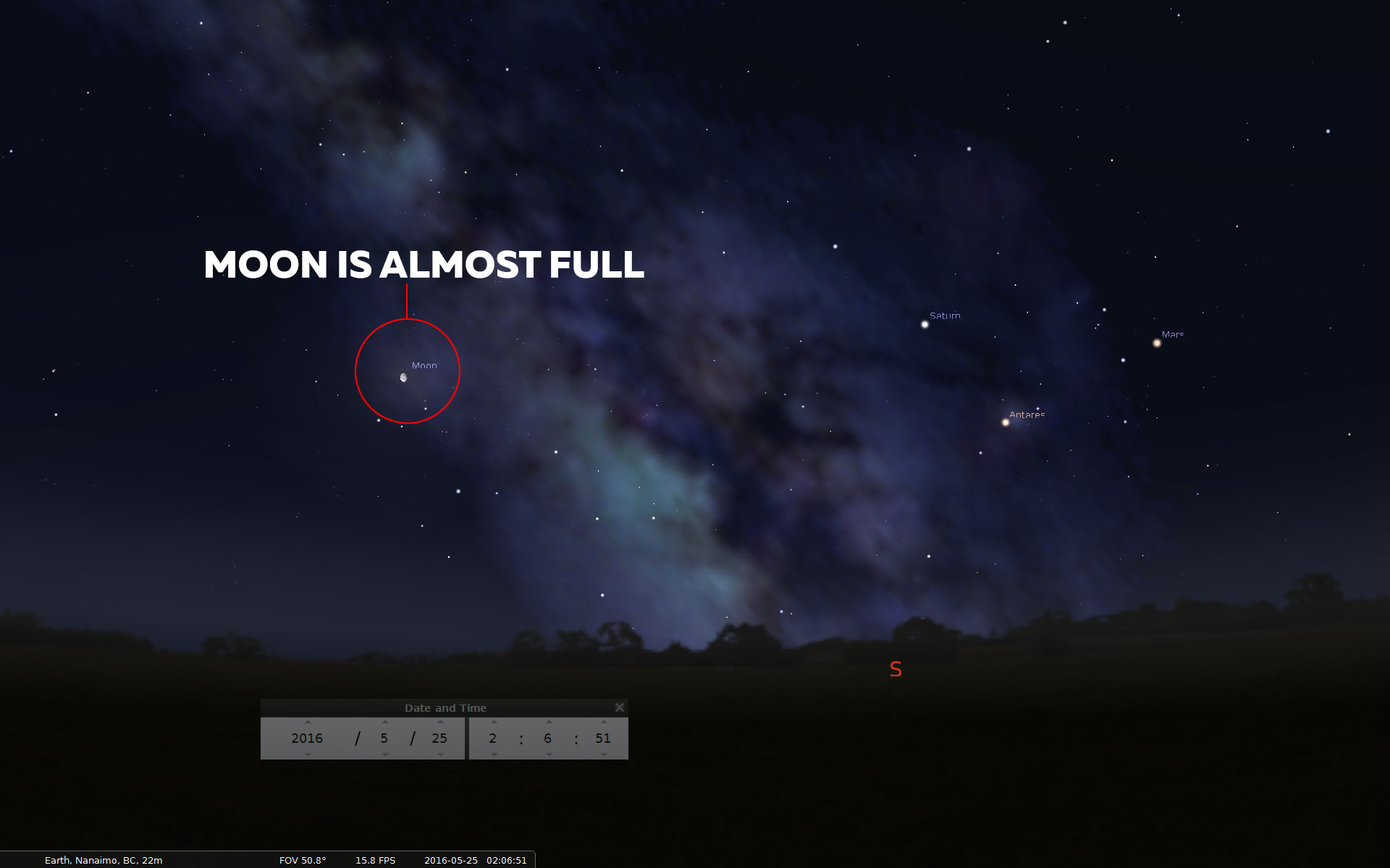 Stellarium Almost Full Moon